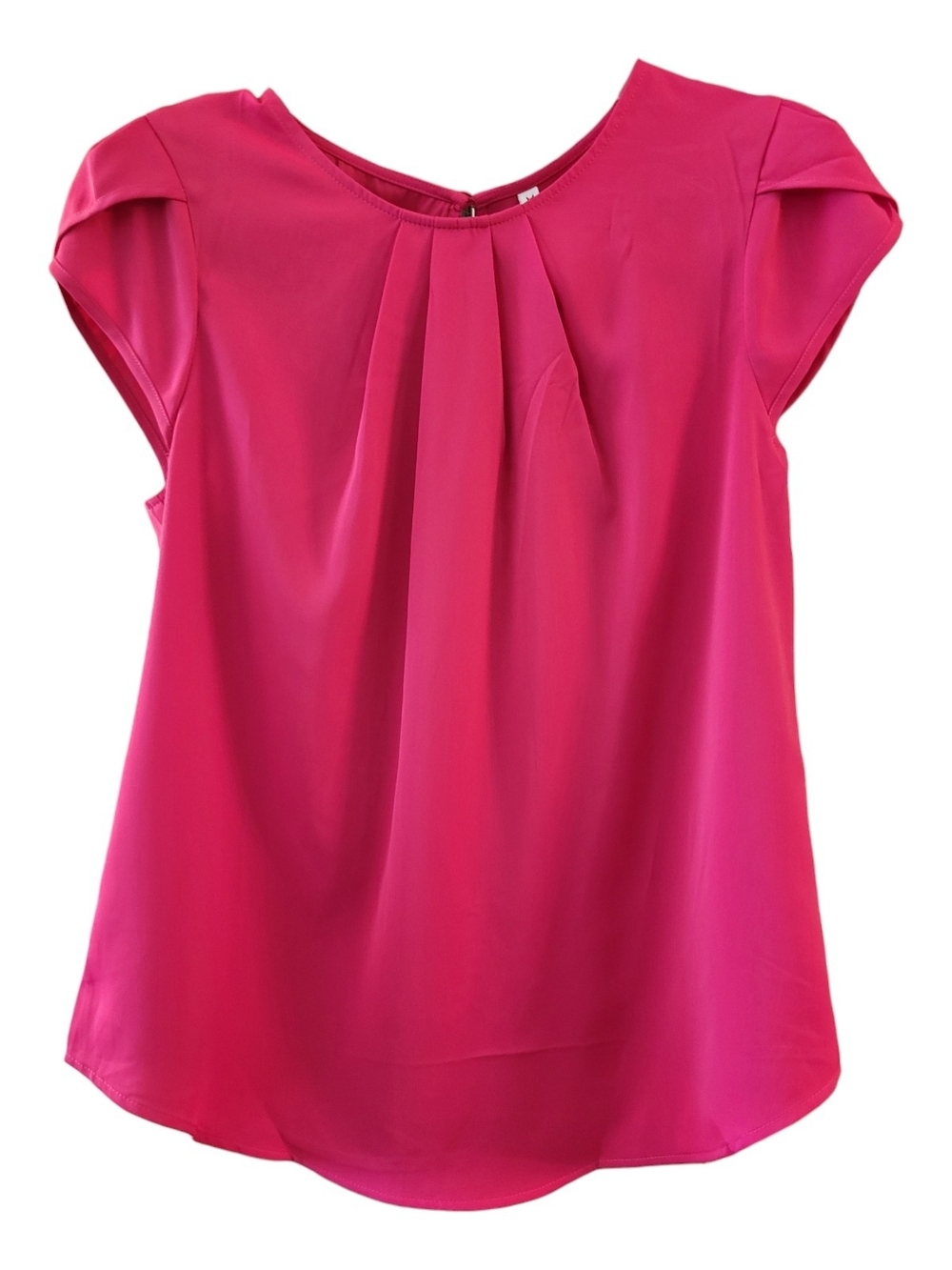 NWT Tasamo Women’s Fuschia Round-Neck Pleated Cap-Sleeve Chiffon Blouse - Size M